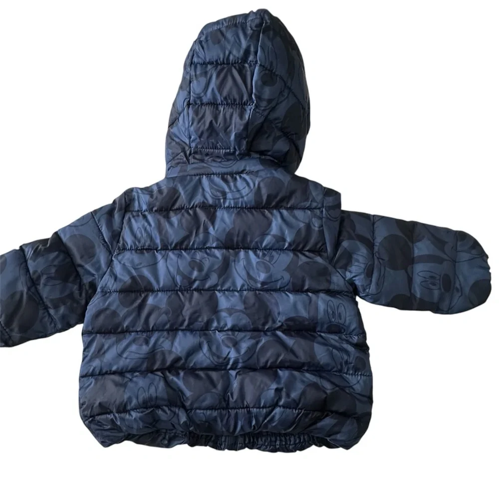 GAP Baby Disney Mickey Mouse Puffer Jacket 6-12M Blue Hooded Coat
